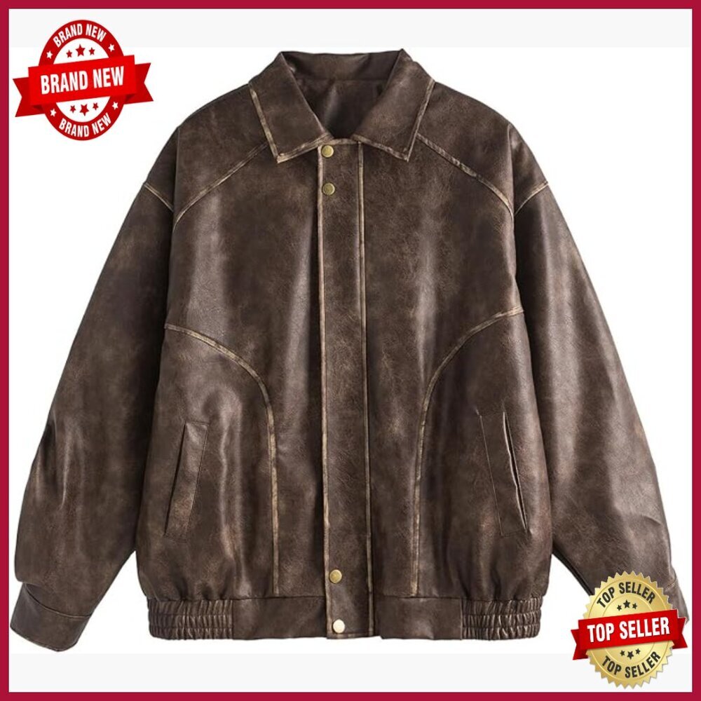 Oversized Faux Leather Motorcycle Jacket Vintage Y2K Style Plus Size